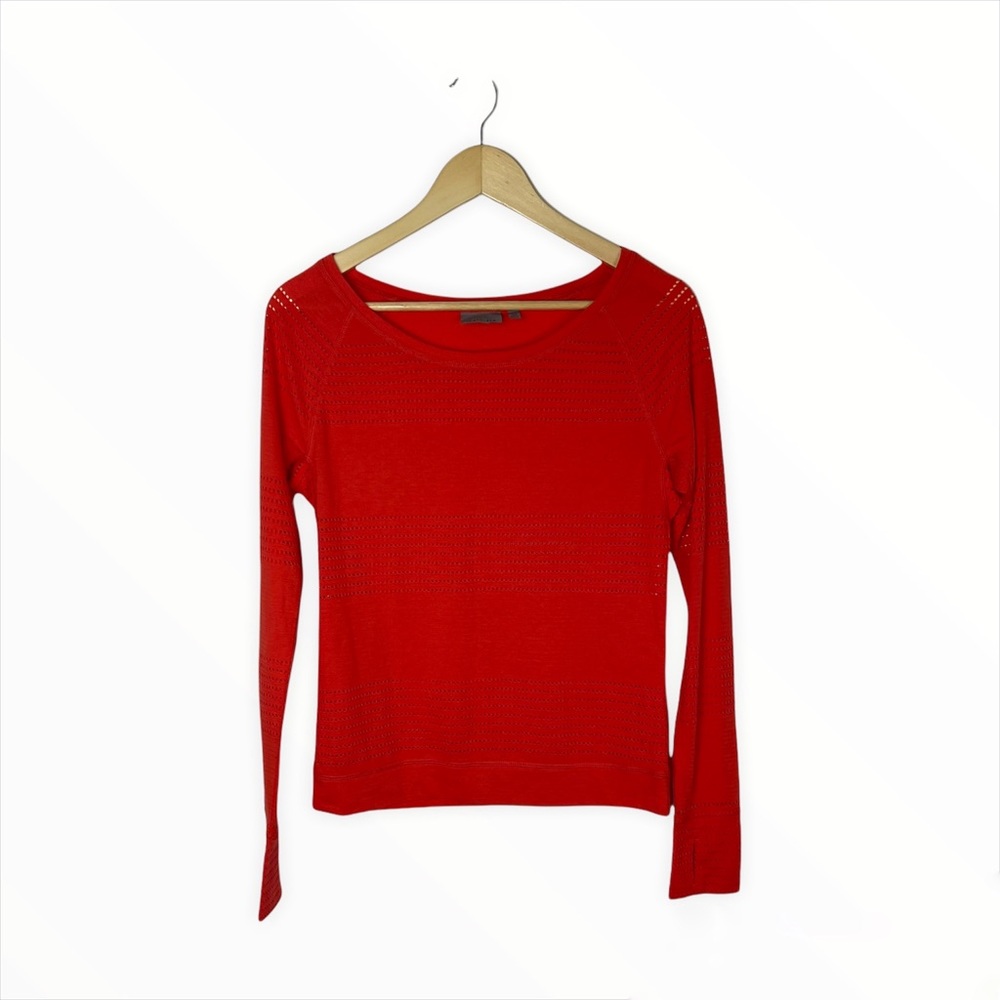 ATHLETA Limitless Mesh Crew Neck Orange Pullover Workout Long Sleeve Top